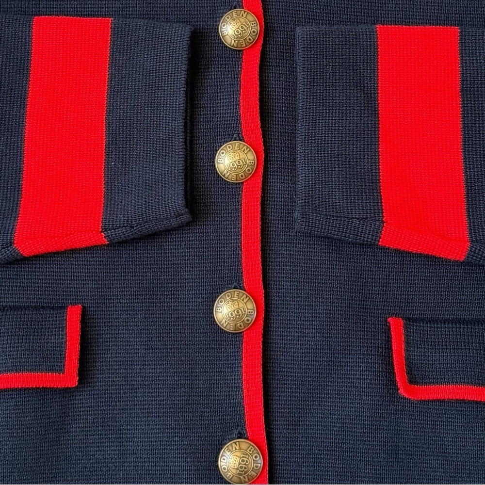 Boden Blue 100% Cotton Holly Knitted Cardigan Navy Red Knitted Size 16-18 NWT - Picture 8 of 13